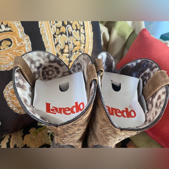 Laredo Women's Western Cowboy Boots Cullison Bucklace Black/tan crackle-leopard - Picture 4 of 16